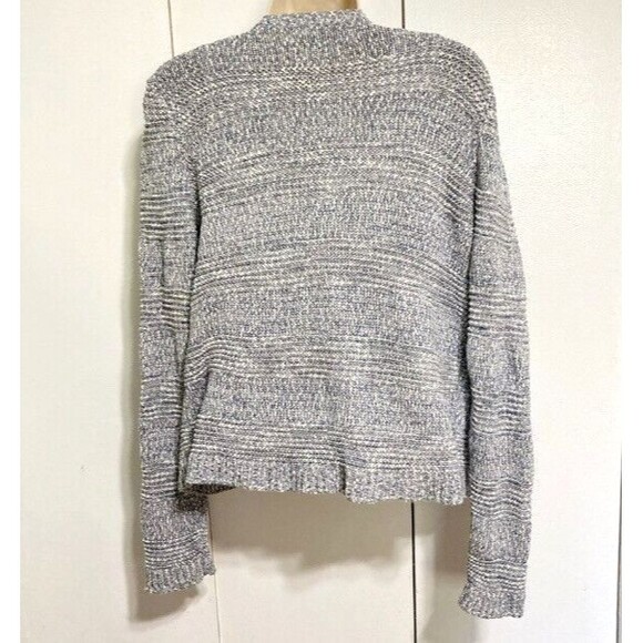 ANN TAYLOR Loft Fringe Sweater Cardigan Jacket Blue Gray Marled Womens Medium - Picture 6 of 12